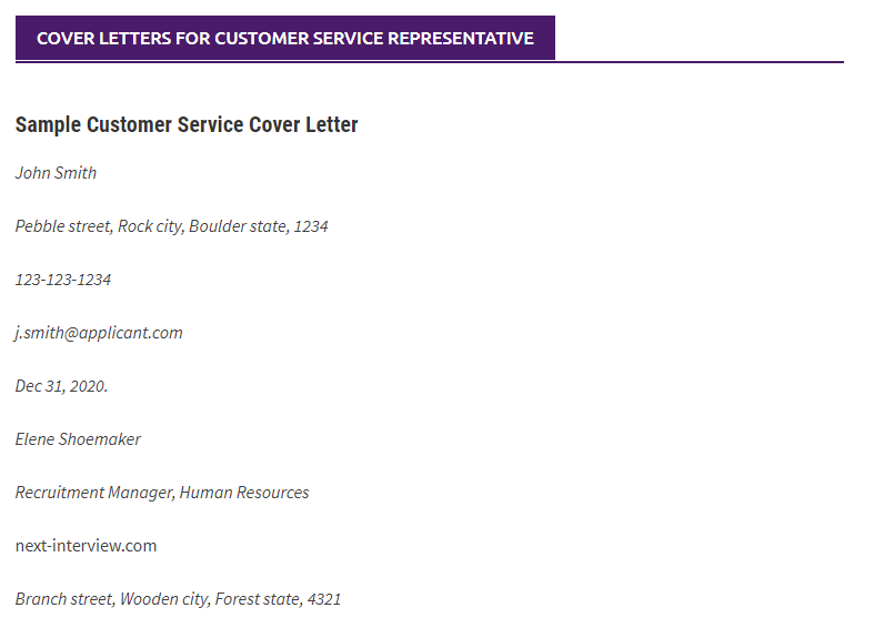 Sample Customer Service Cover Letter